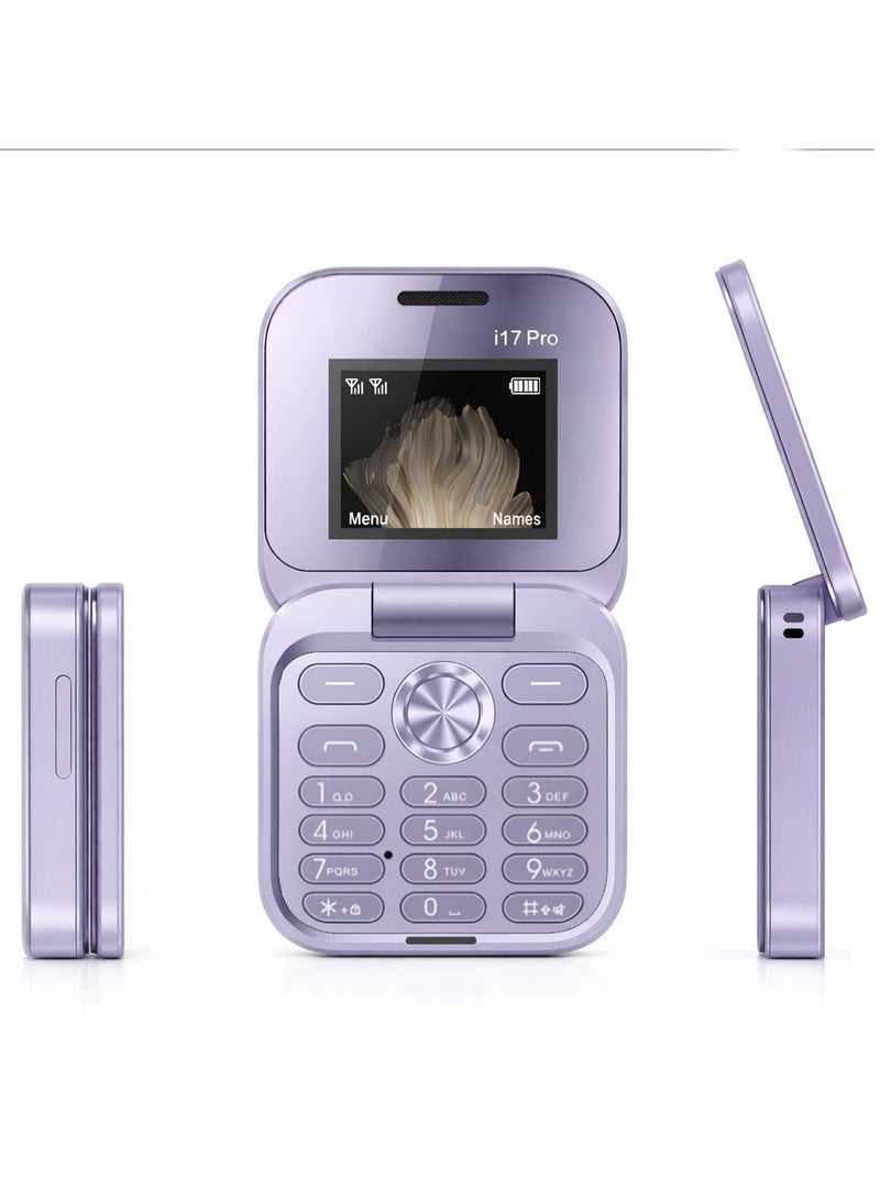 TAPIT 17pro Mini Flip Phon Keypad Non-smartphon Elderly Phon with Large Buttons, Dual SIM, FM Radio, Multilingual, Speed Dial, Blacklist, for Kids & Elderly (purple Mini Flip Mobile Phone) - Image 1